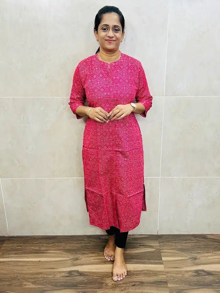 Printed cotton top with all over fancy buttons (straight cut)