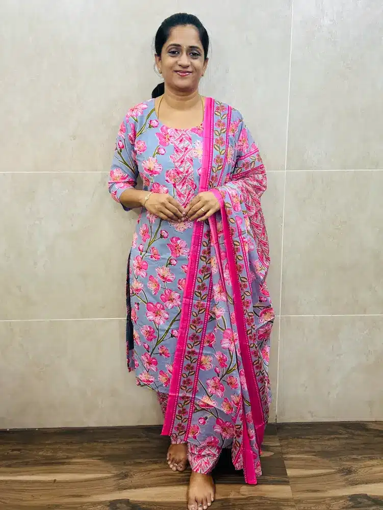 TOP ONLY-(Light grey)Printed Jaipur cotton top (cotton lining)