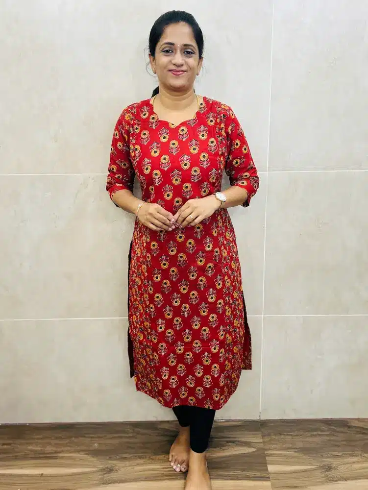 (Brick red)Printed jaipur cotton top(cotton lining) with scallop neck (straight cut)