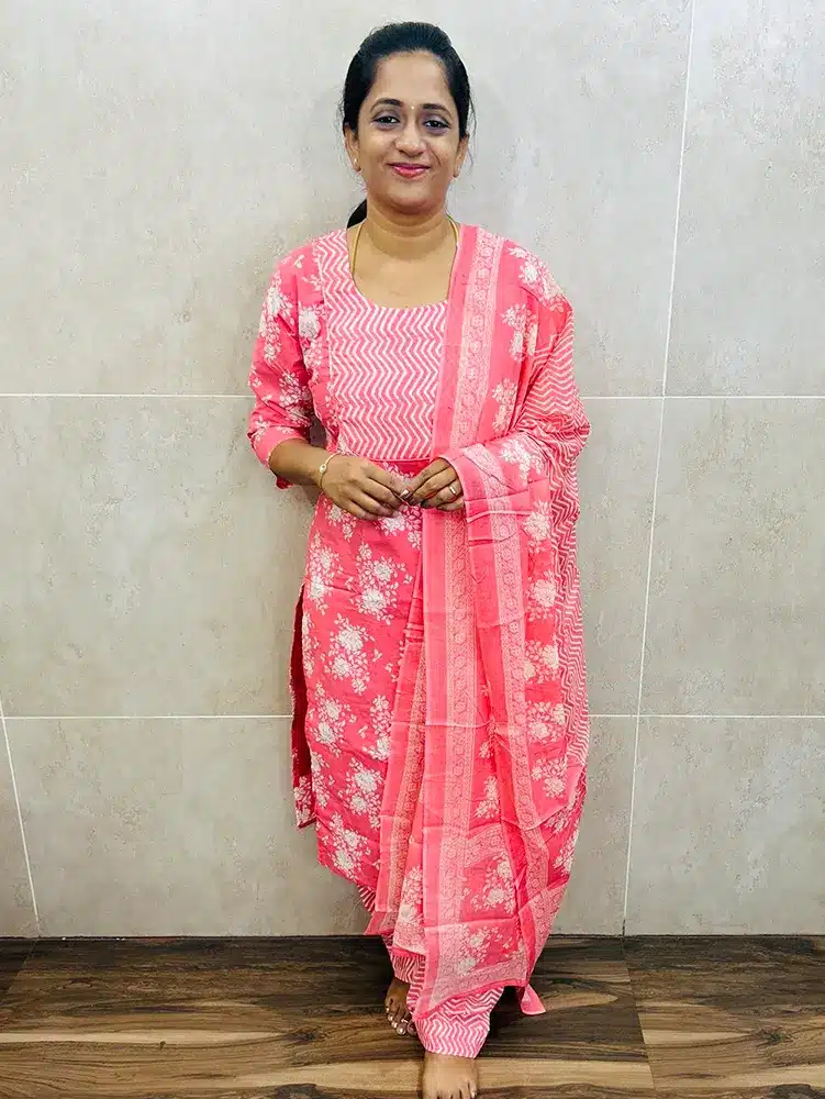 Printed Jaipur cotton top (cotton lining) paired with printed cotton dupatta and cotton bottom (straight cut)