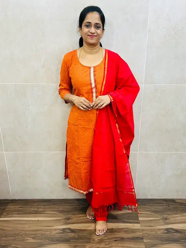 Pure cotton top (cotton lining) with all over thread weavings paired with pure cotton dupatta and cotton bottom (free size)