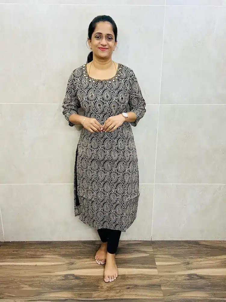 Ajrakh cotton top(cotton lining) with exclusive handworked yoke(straight cut)