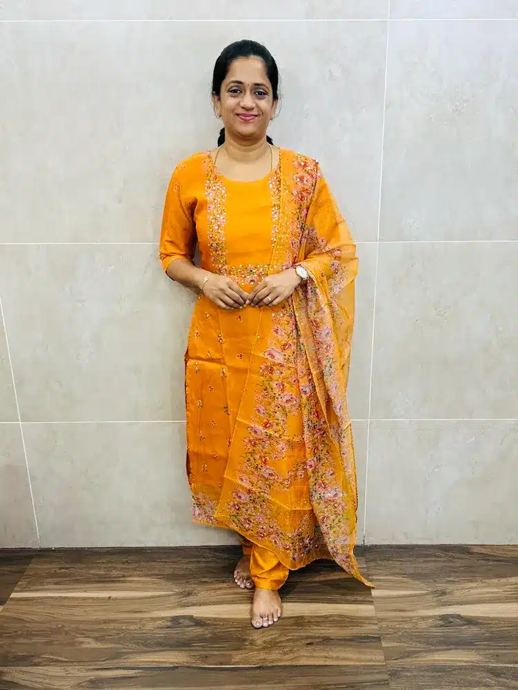 Lining Printed Organza Dupatta - Yellow
