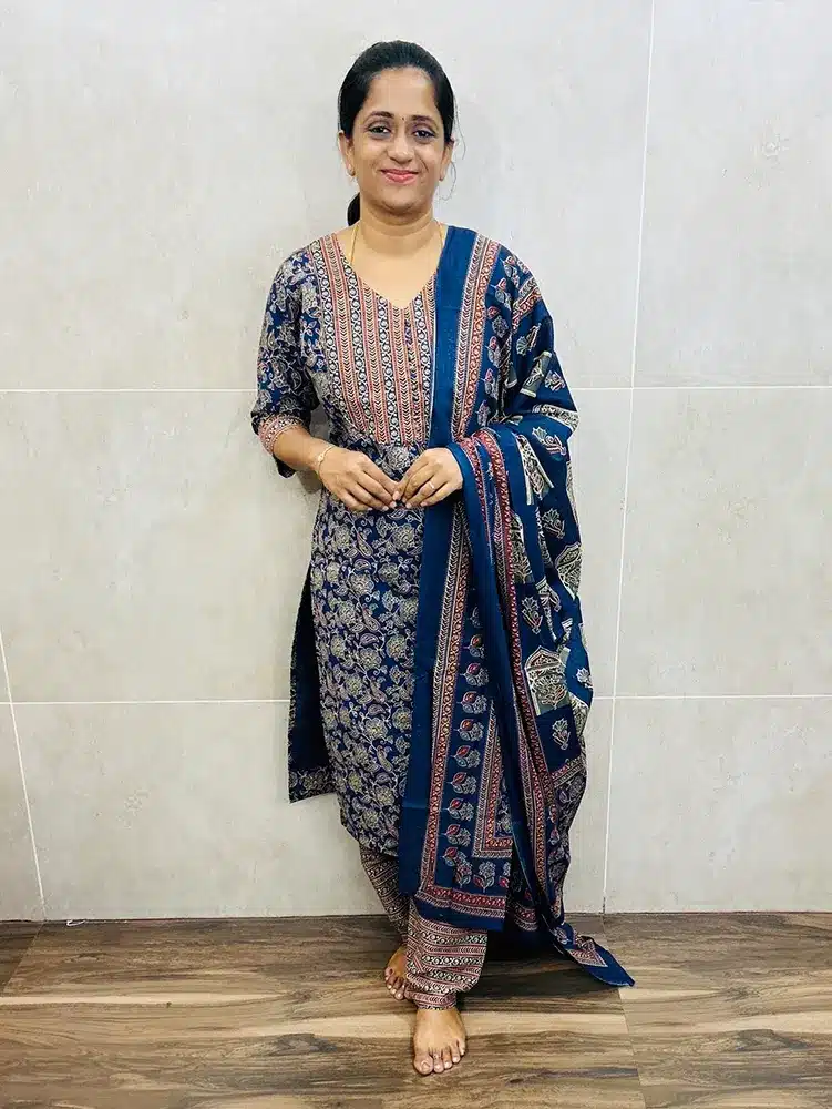 Top only - Blue - Ajrakh printed cotton top (cotton lining)