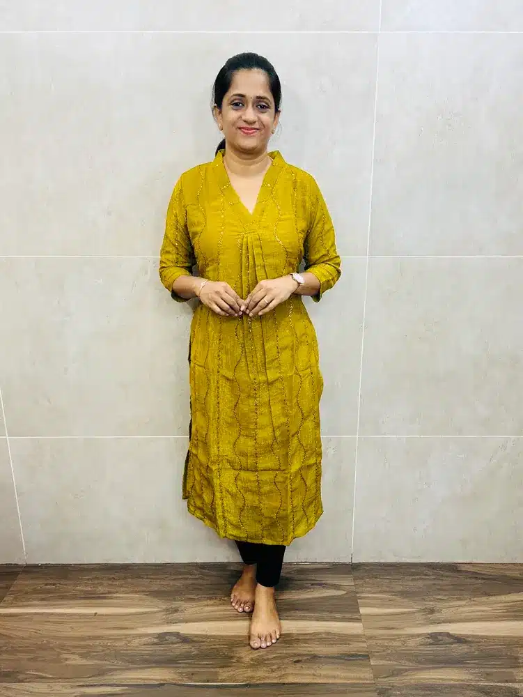 Soft crush tissue silk top(full crepe lining) with allover zari thread embroidery(Straight cut)