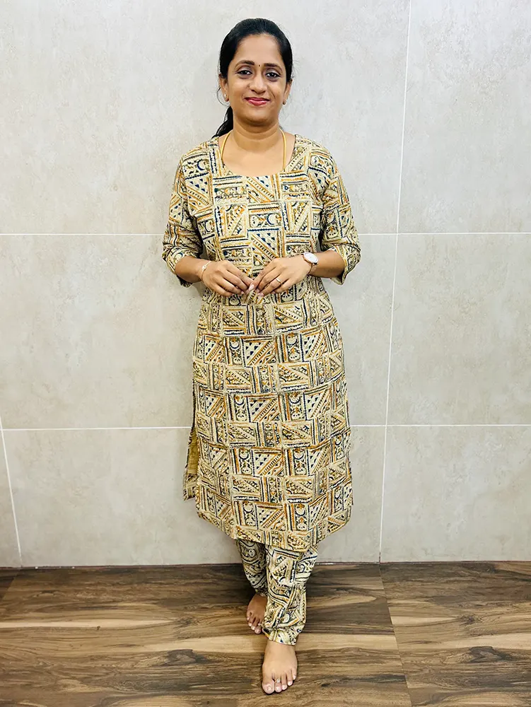 TOP ONLY-Natural dyed Kalamkari printed cotton top (cotton lining)