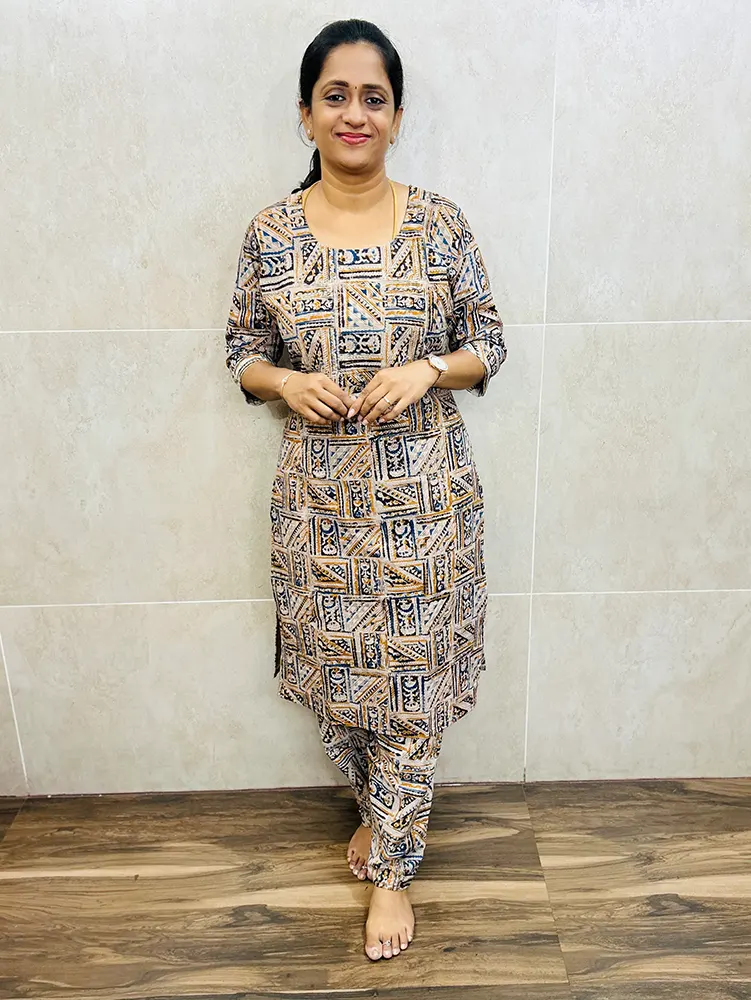 TOP ONLY-Natural dyed Kalamkari printed cotton top (cotton lining)