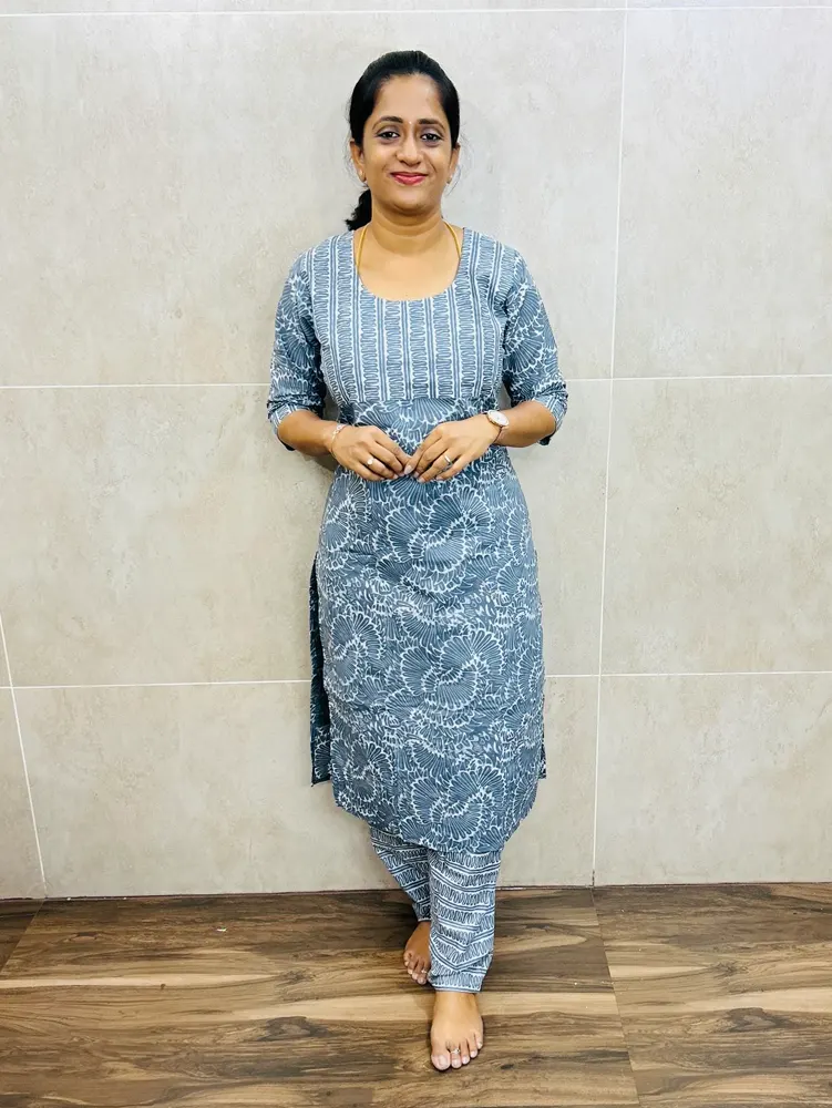 Natural dabu dyed handblock printed pure cotton top(cotton lining) paired with printed cotton bottom(free size)