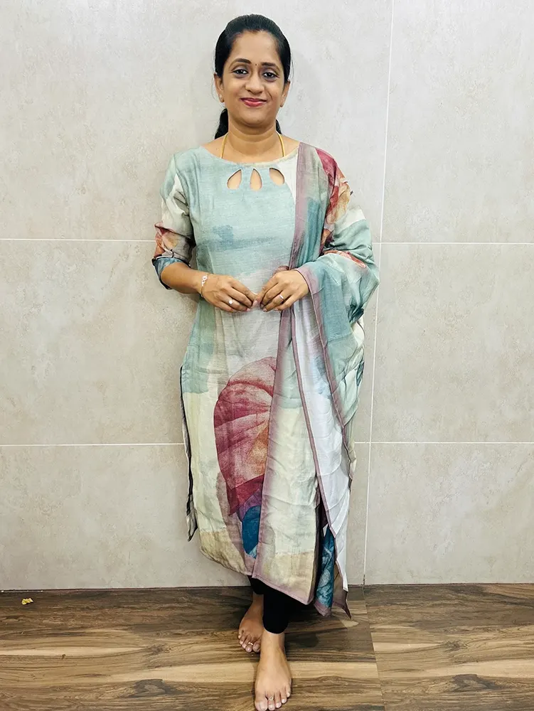 Digital printed Premium linen cotton top (cotton lining) paired with linen cotton dupatta