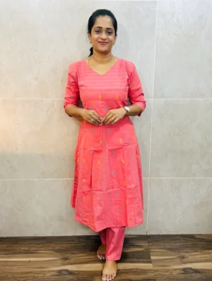 TOP ONLY-Pure handloom cotton top with allover thread weavings (panel cut Anarkali)