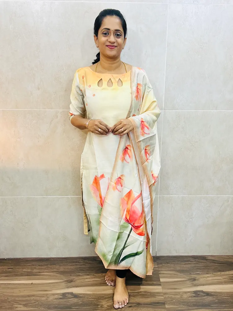 Digital printed Premium linen cotton top (cotton lining) paired with linen cotton dupatta