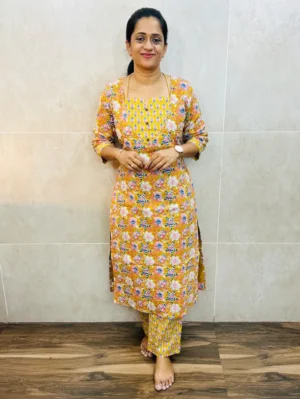 Printed kantha cotton top(cotton lining) paired with printed kantha cotton bottom(straight cut)