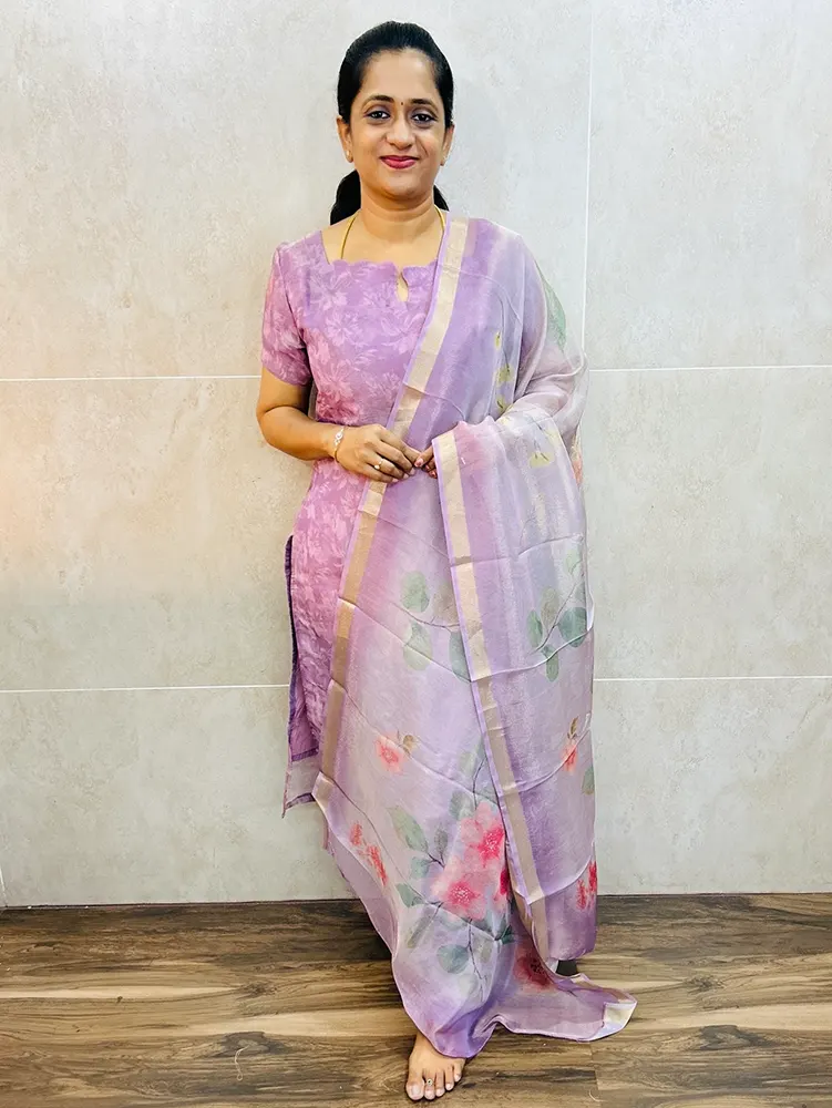 Premium soft tissue silk top (cotton lining) with all over digital prints paired with printed soft tissue silk dupatta and silk bottom (straight cut)