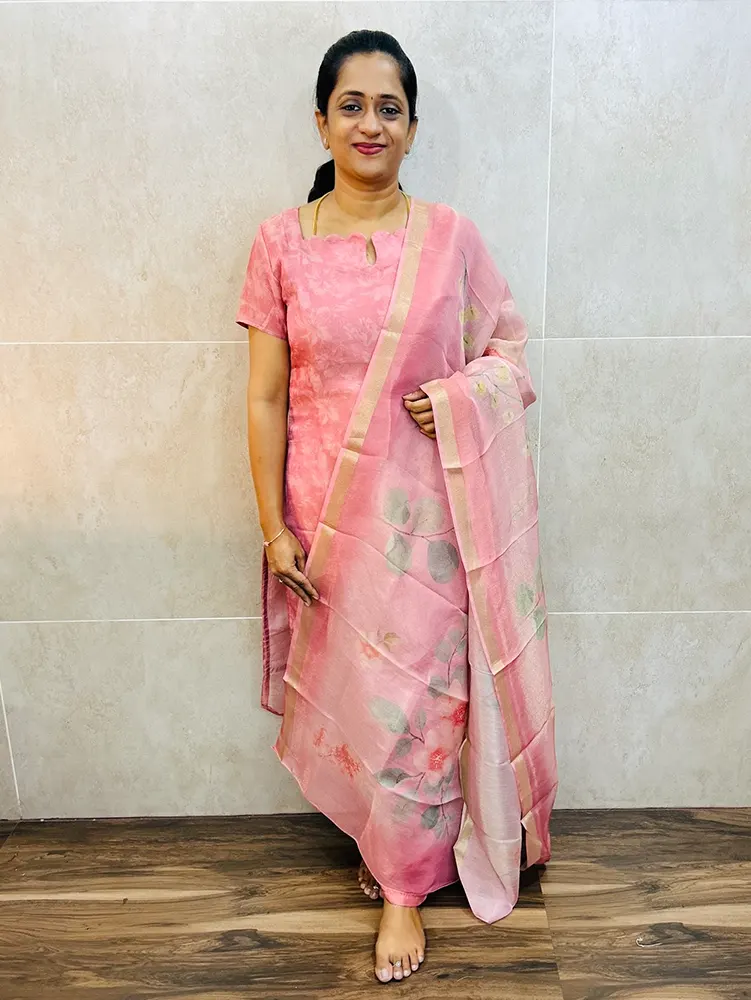 Premium soft tissue silk top (cotton lining) with all over digital prints paired with printed soft tissue silk dupatta and silk bottom (straight cut)