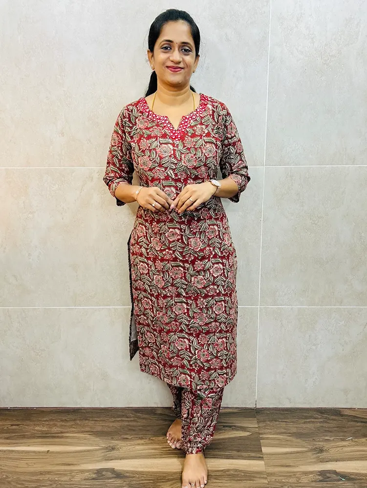Pattern 1 - Original Kalamkari cotton top (cotton lining) with handwork on yoke
