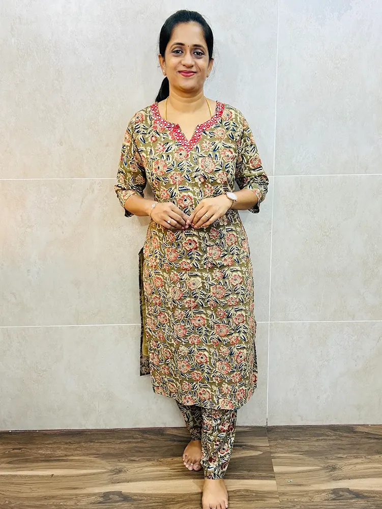 TOP ONLY-Original Kalamkari cotton top (cotton lining) with handwork on yoke