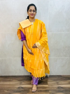 Ikkat cotton top (cotton lining) paired with Ikkat cotton dupatta and cotton bottom (Free size)