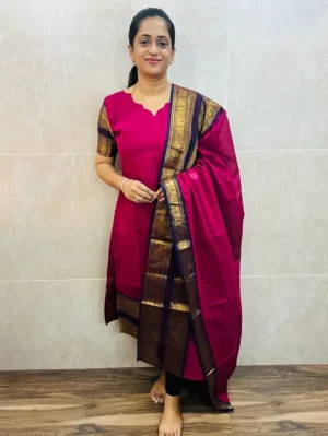 TOP ONLY-Kanchi cotton top (cotton lining) with zari weaving borders(straight cut)