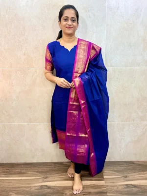 TOP ONLY-Kanchi cotton top (cotton lining)with zari weaving borders(straight cut)