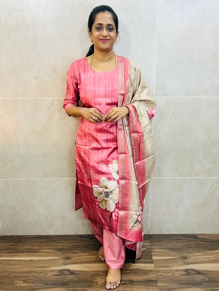 Premium printed semi Tussar top(cotton lining)paired with semi Tussar dupatta and silk bottom(free size)