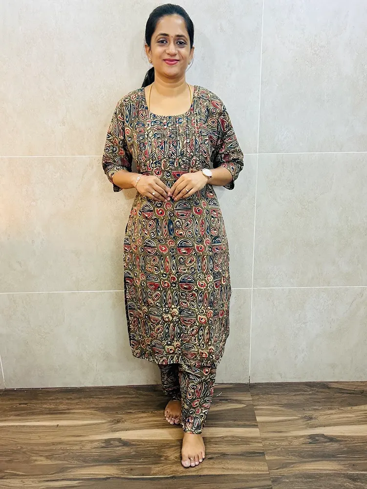 TOP ONLY-Natural dyed Kalamkari printed cotton top (cotton lining)