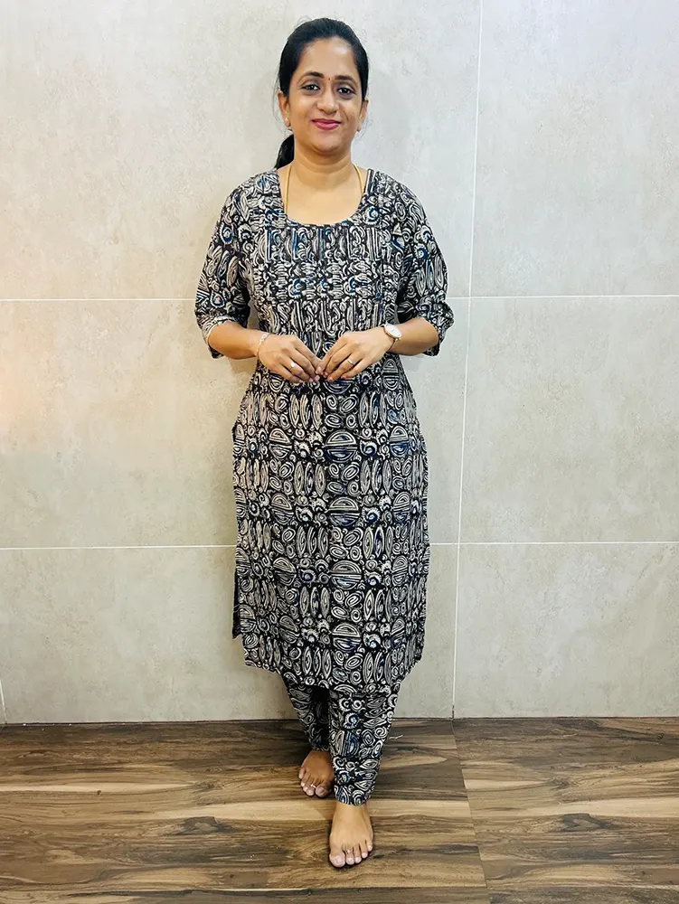 TOP ONLY-Natural dyed Kalamkari printed cotton top (cotton lining)