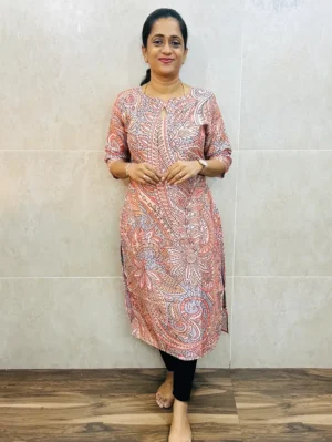 Printed premium Tussar silk top with cotton lining (straight cut)