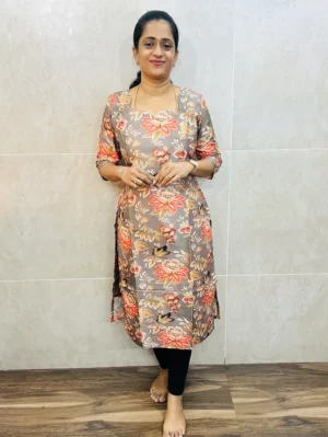 Printed premium Tussar silk top with cotton lining (straight cut)