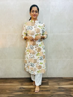 Printed premium cotton top(2-side pockets) paired with printed cotton bottom(semi palazzo)