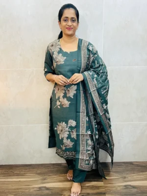 Grey - Premium modal silk top (cotton lining) paired with modal silk dupatta and silk bottom (free size)