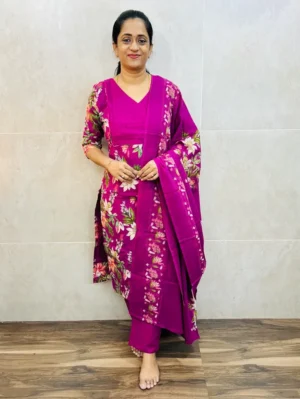 Printed cotton top(cotton lining) paired with cotton dupatta and cotton bottom(straight cut)