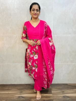 Printed cotton top(cotton lining) paired with cotton dupatta and cotton bottom(straight cut)
