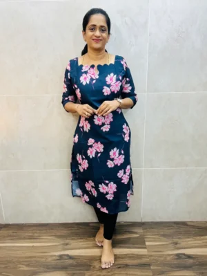 Printed premium mul Chanderi silk top with cotton lining (straight cut)