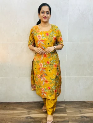 Printed muslin silk top (cotton lining) paired with muslin silk bottom (Free size)