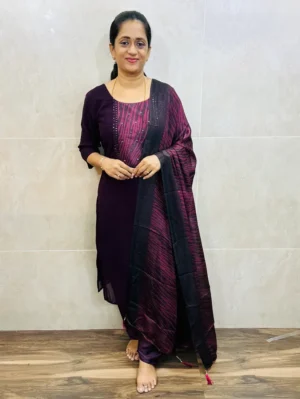 Georgette top(crepe lining)with patchwork on yoke paired with crush georgette dupatta and silk bottom(free size)