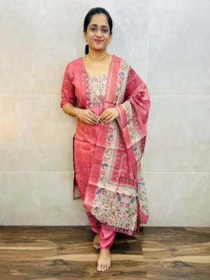 Premium soft tissue silk top(cotton lining) paired with printed soft tissue silk dupatta and santoon bottom(free size)
