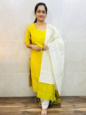 Premium semi raw silk top (cotton lining) paired with semi raw silk dupatta and silk cotton bottom (free size)
