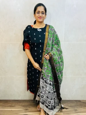 Premium semi raw silk top(cotton lining) paired with chennuri silk kalamkari dupatta