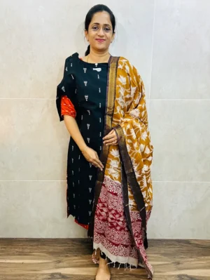 Premium semi raw silk top(cotton lining) paired with chennuri silk kalamkari dupatta