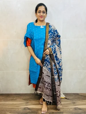 Premium semi raw silk top(cotton lining) paired with chennuri silk kalamkari dupatta