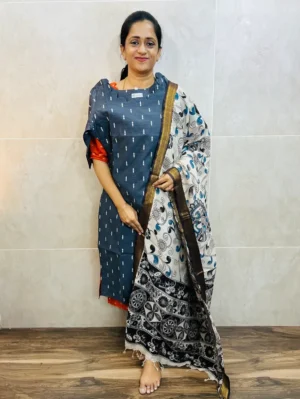 Premium semi raw silk top(cotton lining) paired with chennuri silk kalamkari dupatta