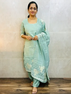 Soft Benarasi silk top (full cotton lining) with exclusive jamdani weaving paired with benarasi soft silk dupatta and silk bottom