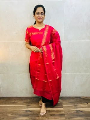 (Dark Pink)Kanchi cotton top (cotton lining) paired with Kanchi cotton dupatta