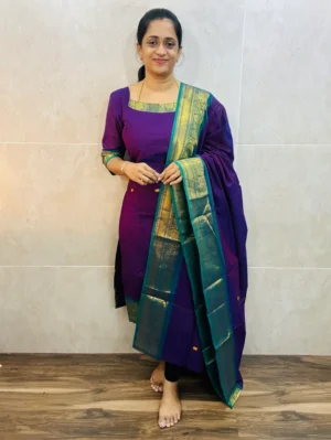 TOP ONLY-Kanchi cotton top (cotton lining) with zari weaving borders(straight cut)