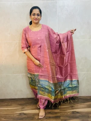 Premium semi raw silk top(cotton lining)with exclusive jamdani weaving paired with semi raw silk dupatta and silk bottom(free size)