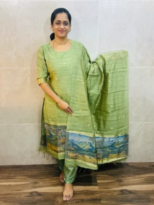 Premium semi raw silk top(cotton lining)with exclusive jamdani weaving paired with semi raw silk dupatta and silk bottom(free size)