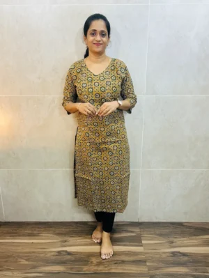 Ajrakh cotton top(cotton lining) with handworked yoke(straight cut)