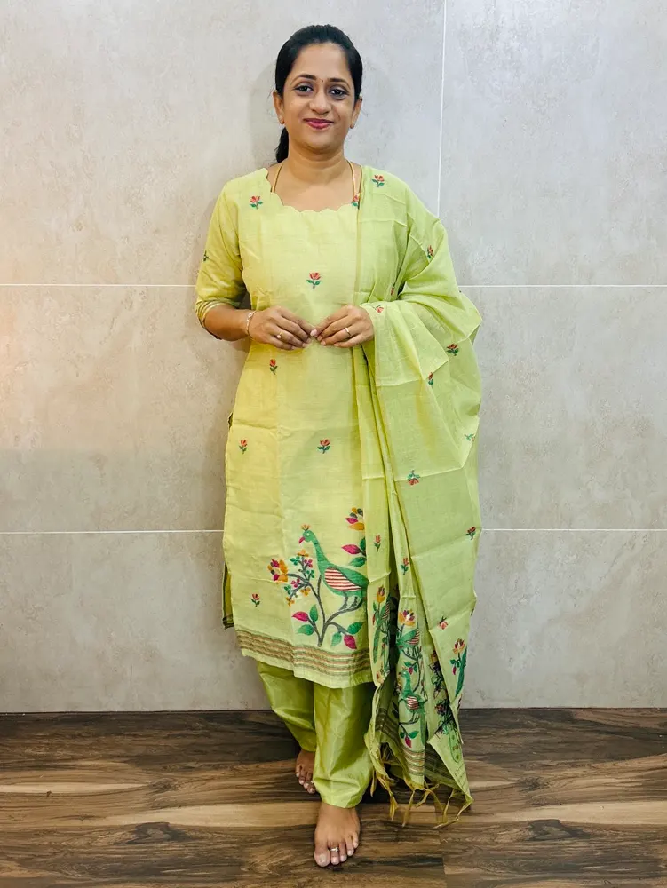 Soft Benarasi silk top (full cotton lining) with exclusive jamdani weaving paired with benarasi soft silk dupatta and silk bottom