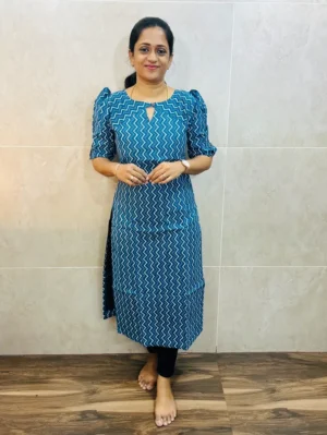 Printed jaipur cotton top(cotton lining) with fancy button in yoke(straight cut)