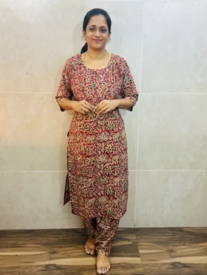 (TOP ONLY)Red-Natural dyed Kalamkari printed cotton top (cotton lining)